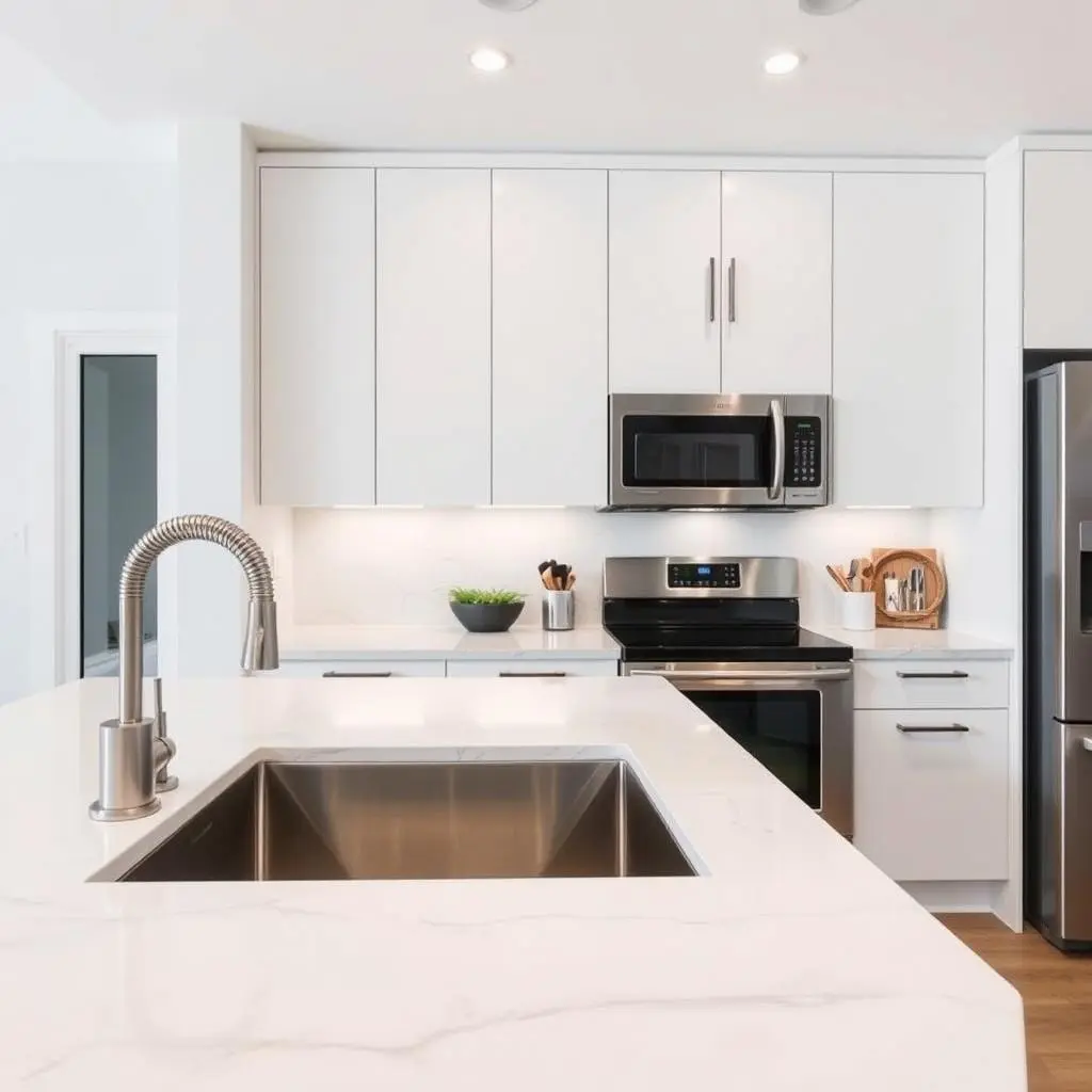 Under-mount sink in a sleek contemporary kitchen with minimalist design Under-mount sink in a sleek contemporary kitchen with minimalist design