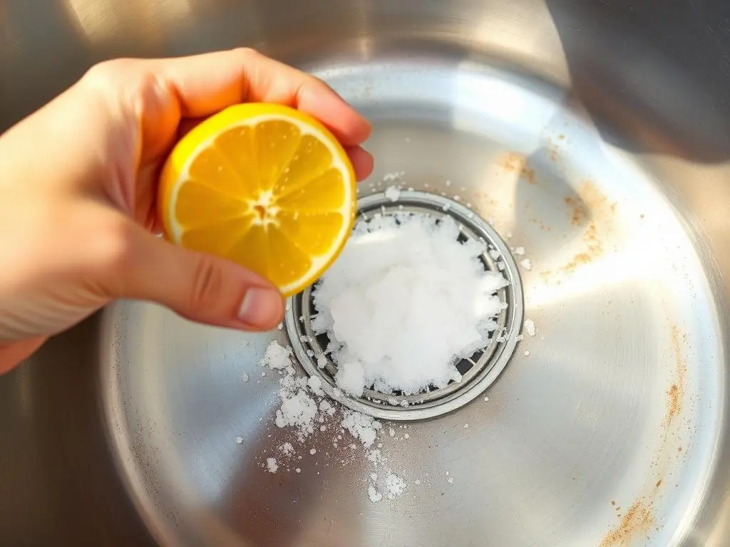 Using lemon and salt to remove rust from stainless steel sink Using lemon and salt to remove rust from stainless steel sink