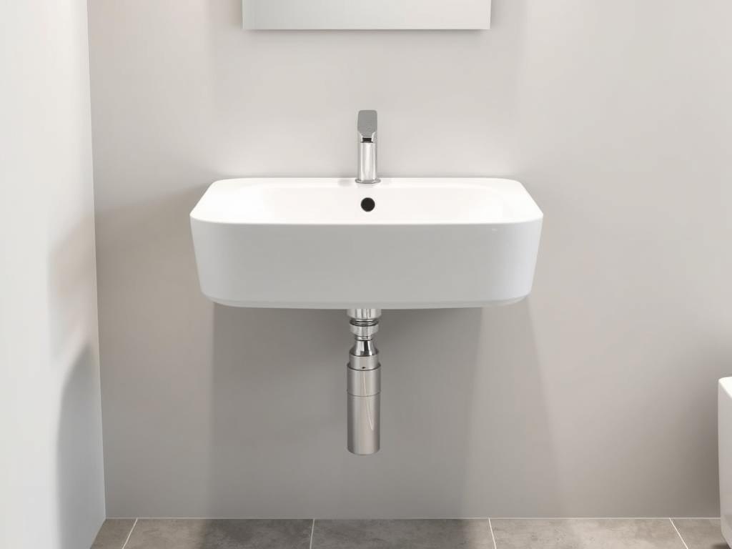 Wall-mounted sink showing the floating design with exposed plumbing underneath