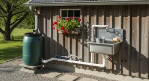 Installation of rainwater collection system connected to outdoor sink