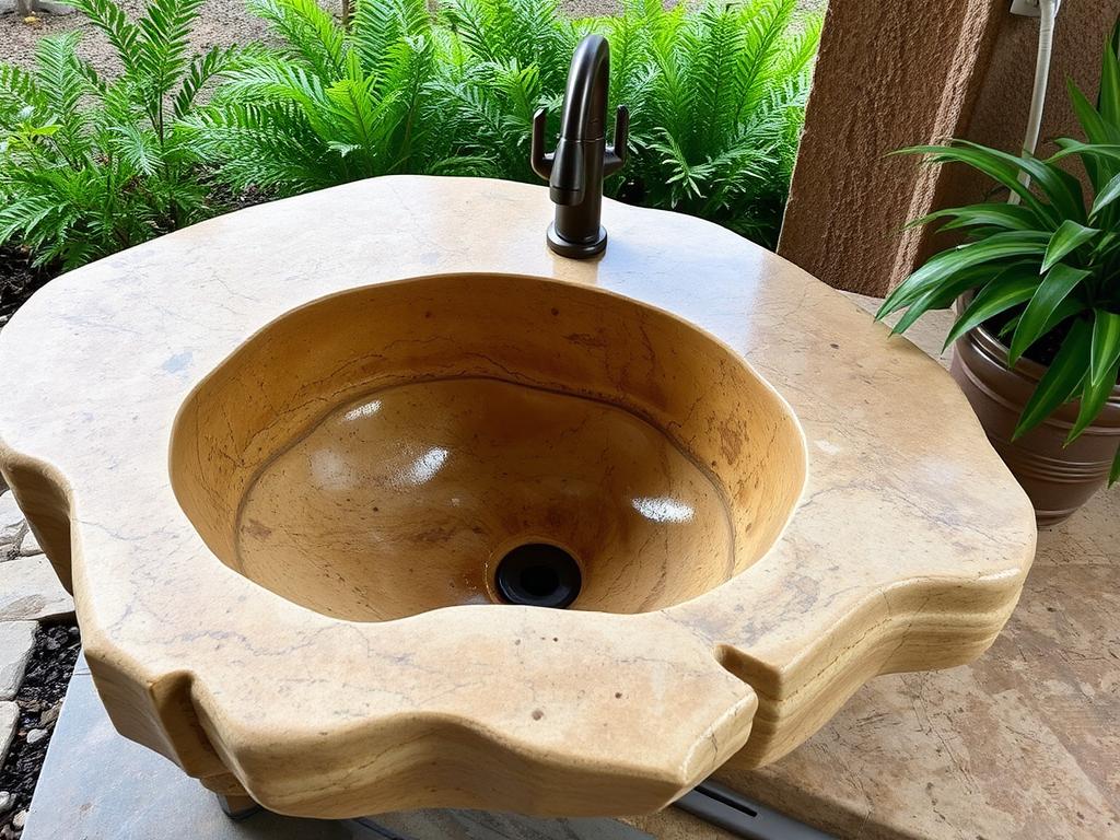 Carved natural stone outdoor sink with minimal processing