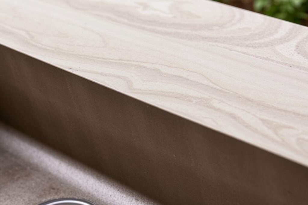 Close-up of a concrete outdoor sink showing texture and color variations