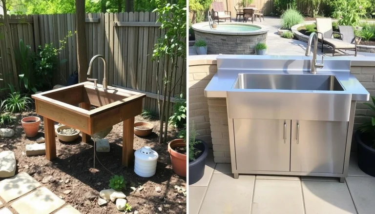 DIY vs Pre-Built Outdoor Sink comparison in backyard setting
