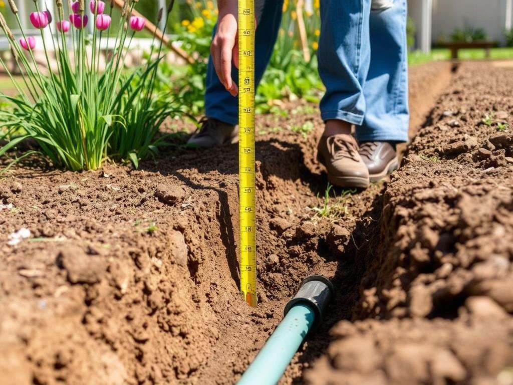 Digging a trench for outdoor sink water supply pipes