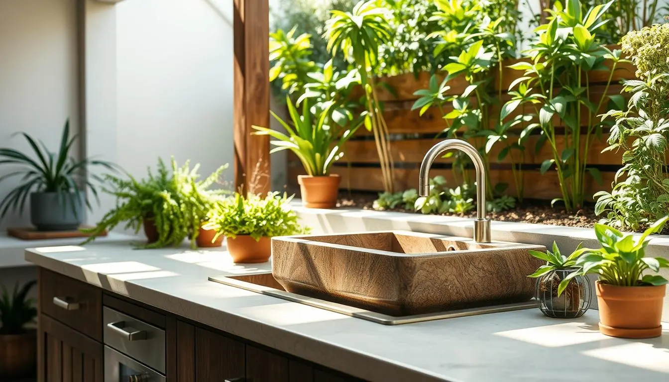 Eco-friendly outdoor kitchen with sustainable sink installation