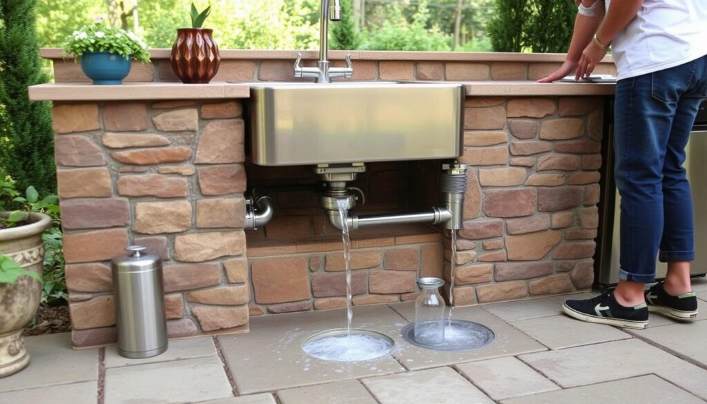 Functional outdoor kitchen sink with proper drainage system installed