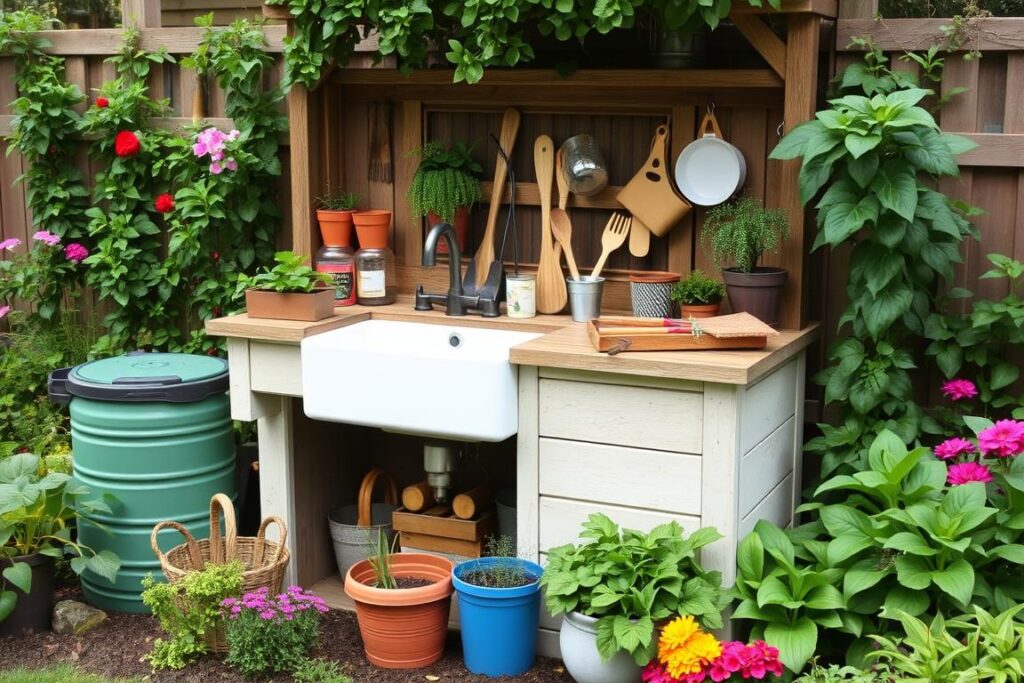 Garden-integrated rainwater collection and sink system