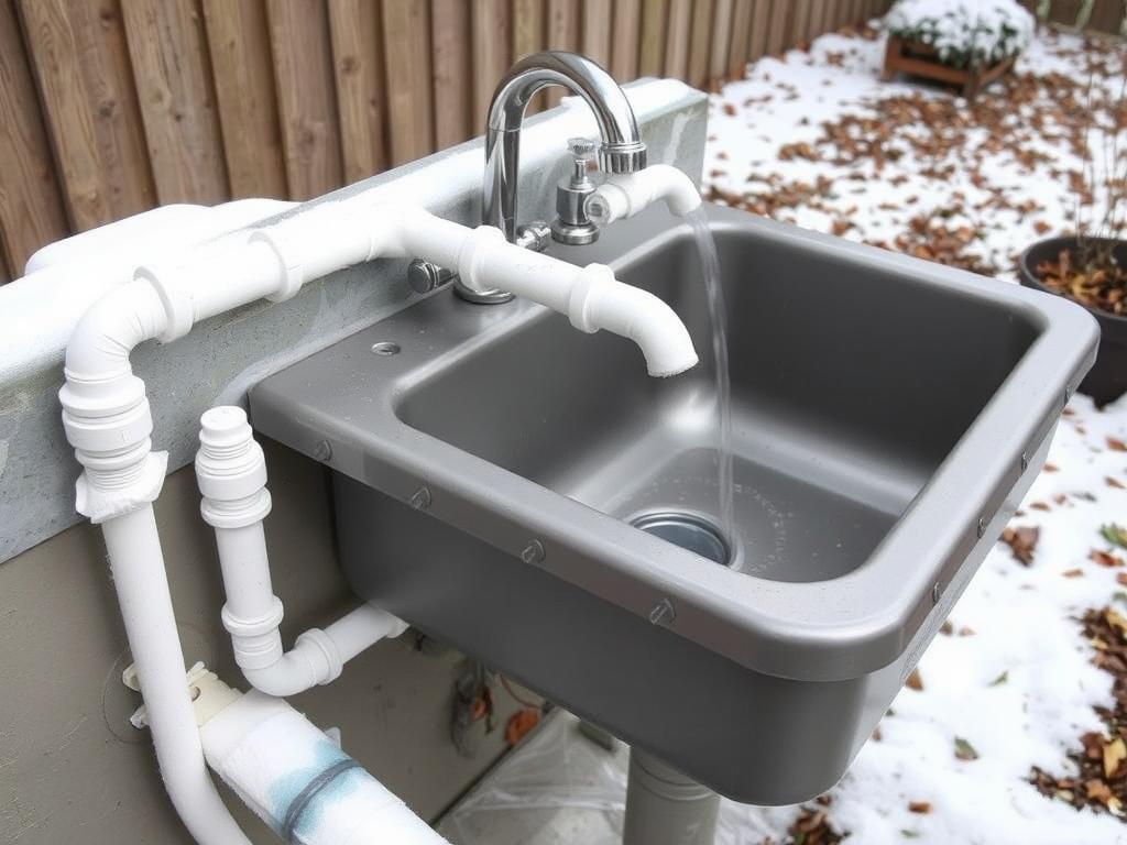 Outdoor sink with proper weatherproofing for winter