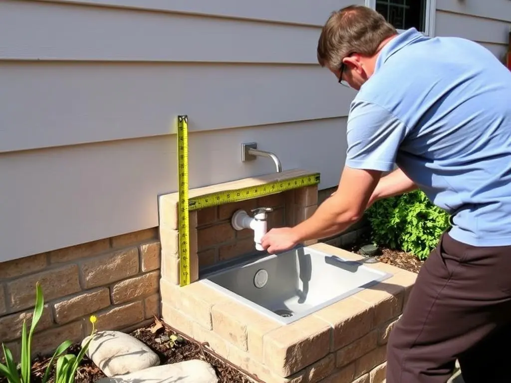 Planning the location for an outdoor sink installation to connect an outdoor sink to water supply