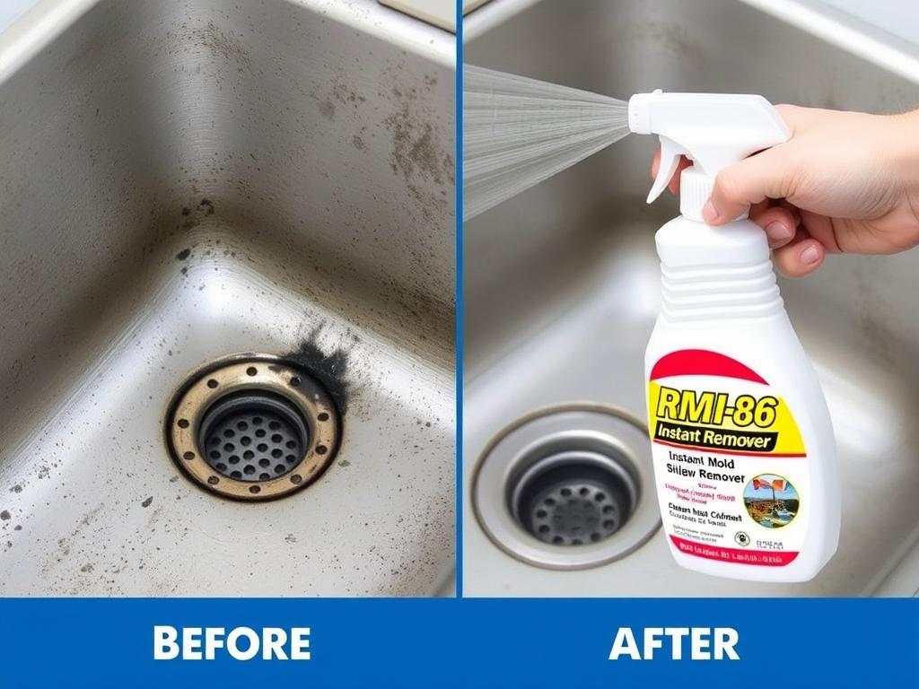 RMR-86 Instant Mold Stain & Mildew Remover being used on an outdoor sink with visible mold growth