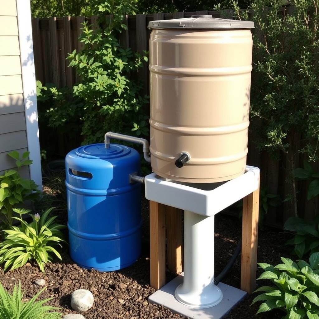 Simple gravity-fed rainwater collection system with outdoor sink