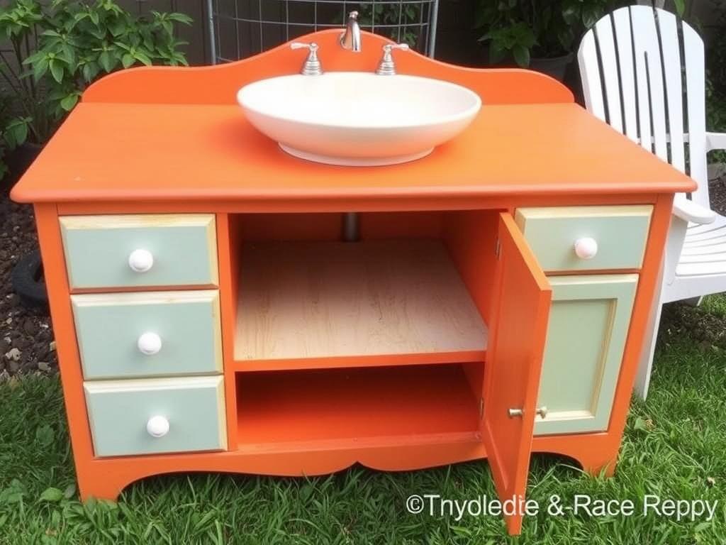 Upcycled furniture DIY outdoor sink