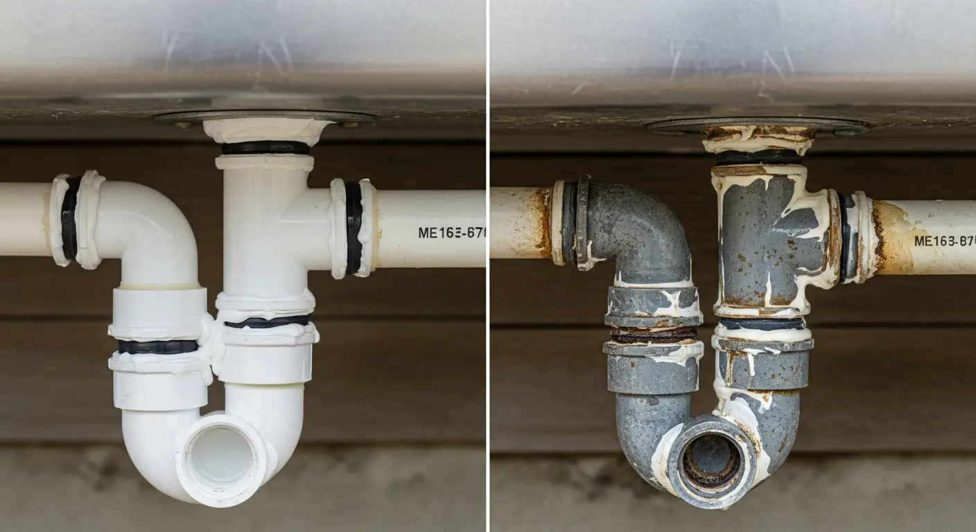 Comparison of properly sealed vs. improperly sealed outdoor sink connections prp[er;y sealed sink