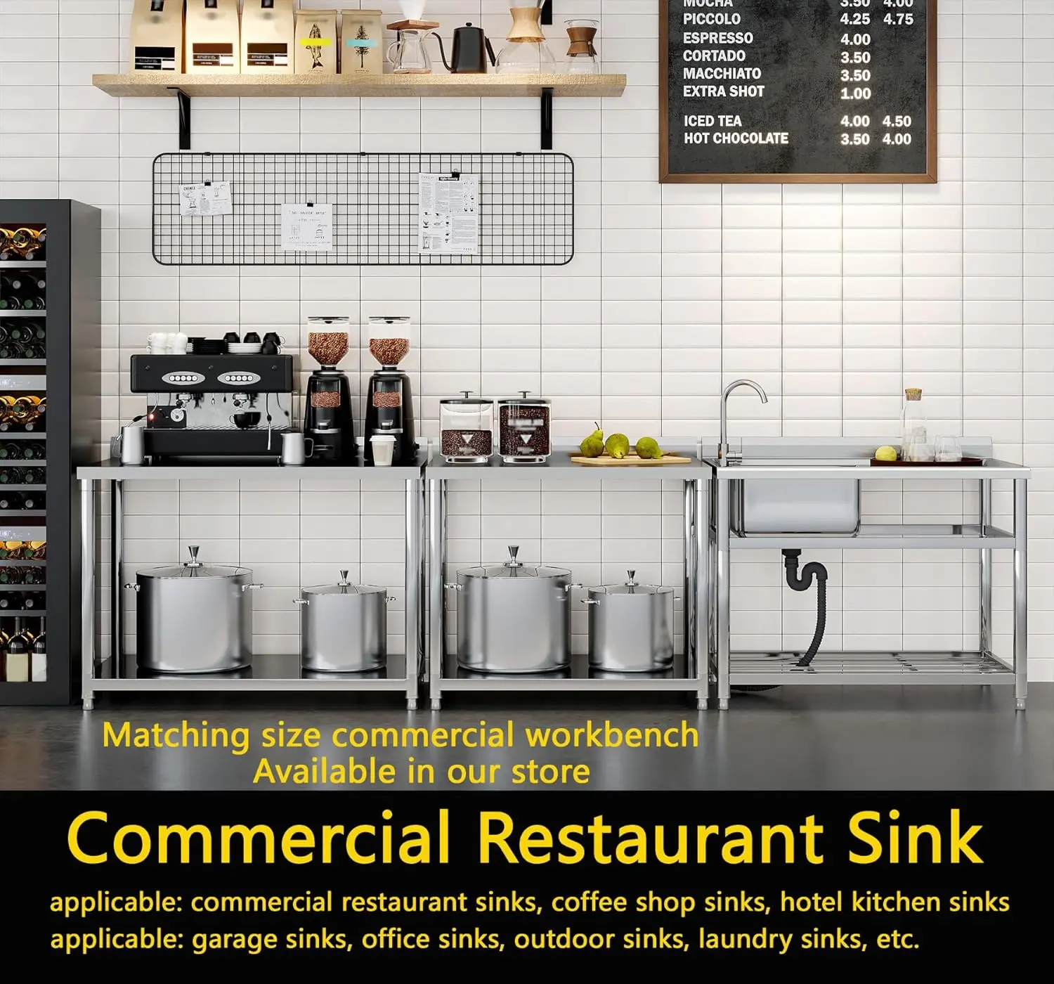 Commercial-grade outdoor sink for restaurants featuring premium faucet and backsplash commercial grade sink