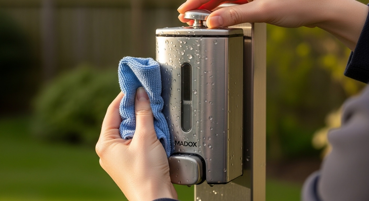 Seasonal maintenance of an outdoor soap dispenser