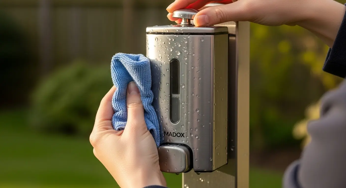 Seasonal maintenance of an outdoor soap dispenser Seasonal maintenance of an outdoor soap dispenser