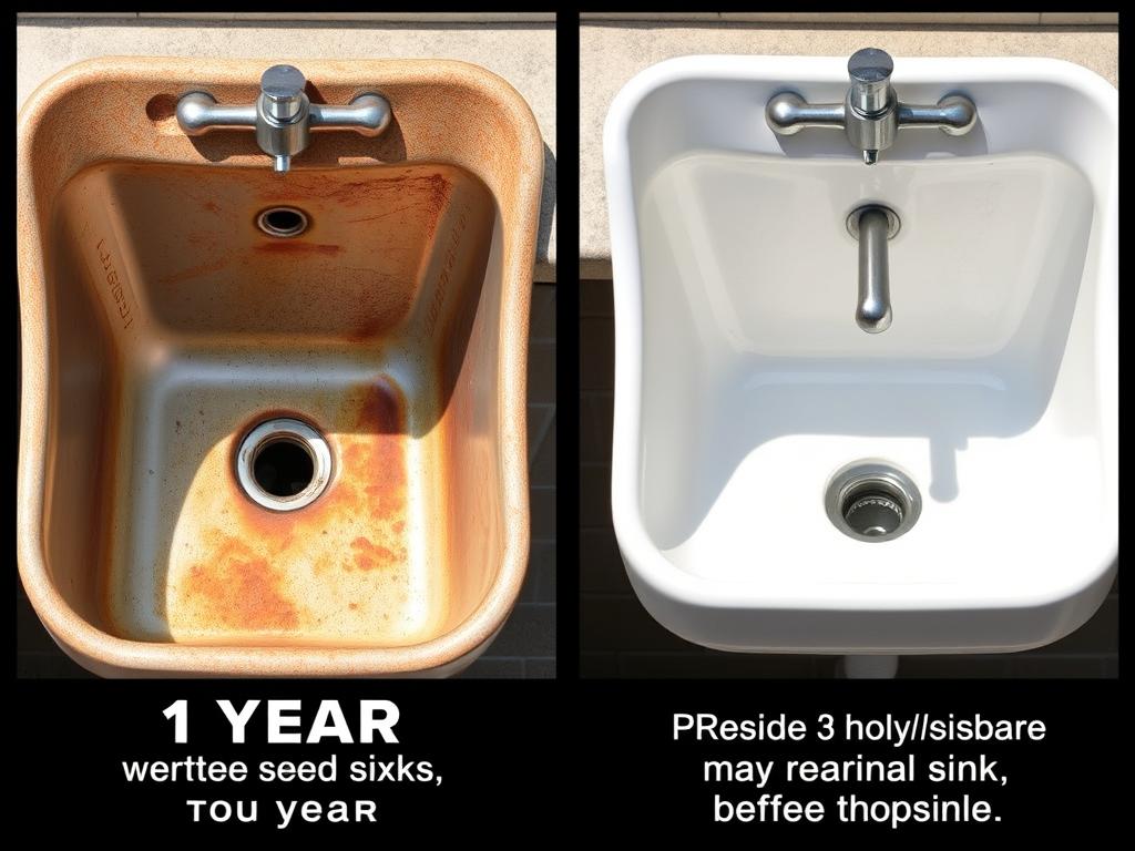 Comparison of properly maintained sink versus one with common maintenance mistakes