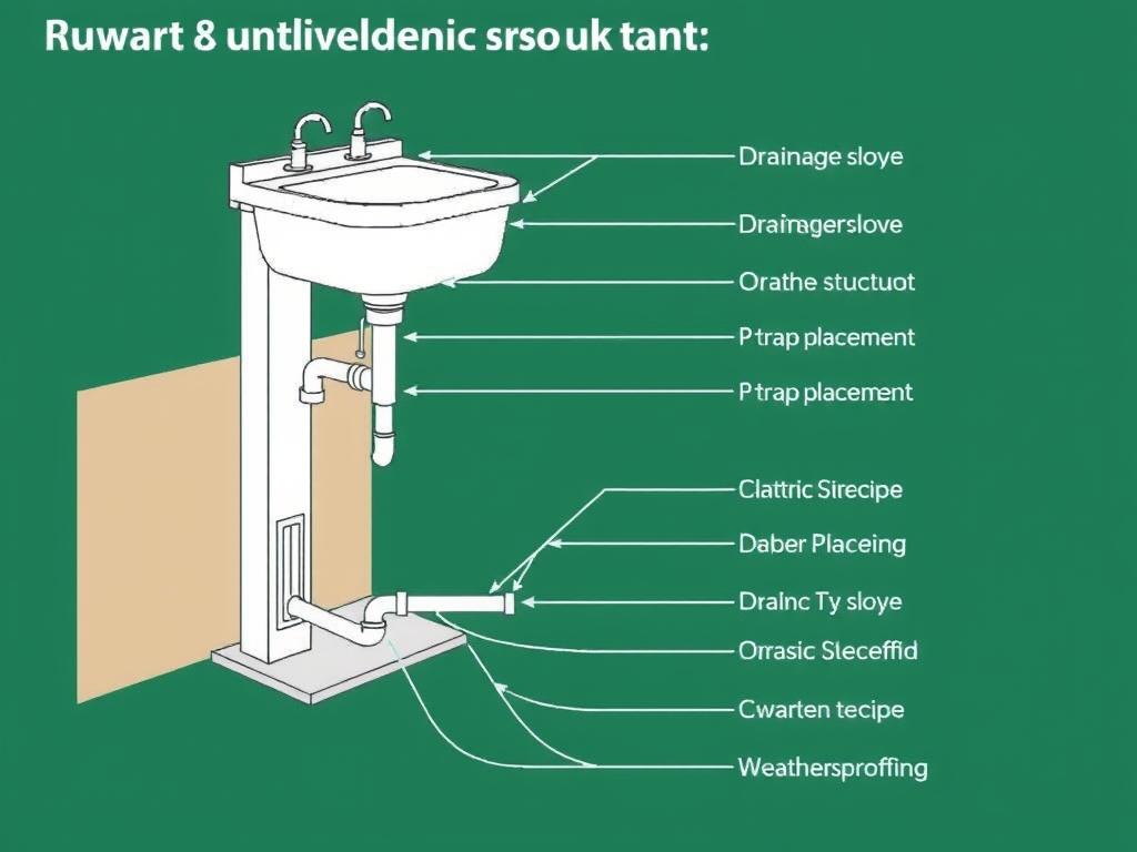 Diagram showing proper outdoor sink installation with drainage and support requirements
