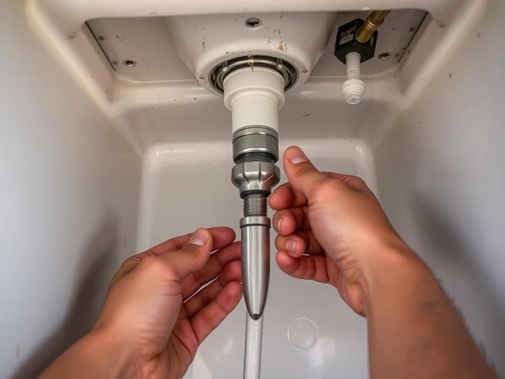 Installing soap dispenser on outdoor sink from underneath