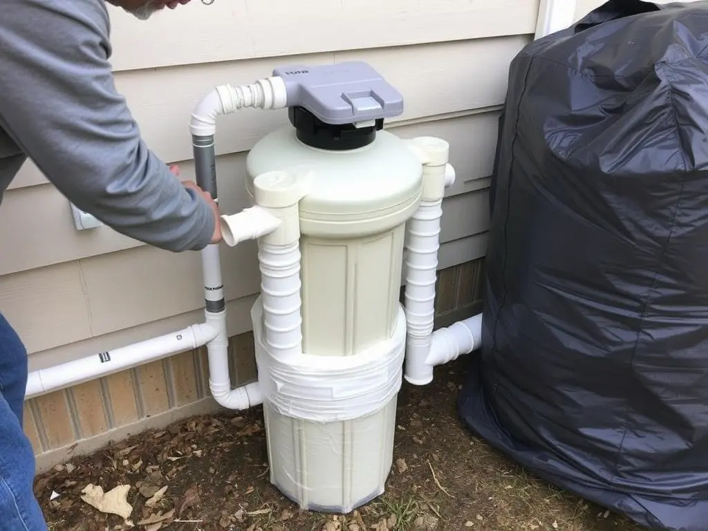 Insulating outdoor water filter for freeze protection Insulating outdoor water filter for freeze protection