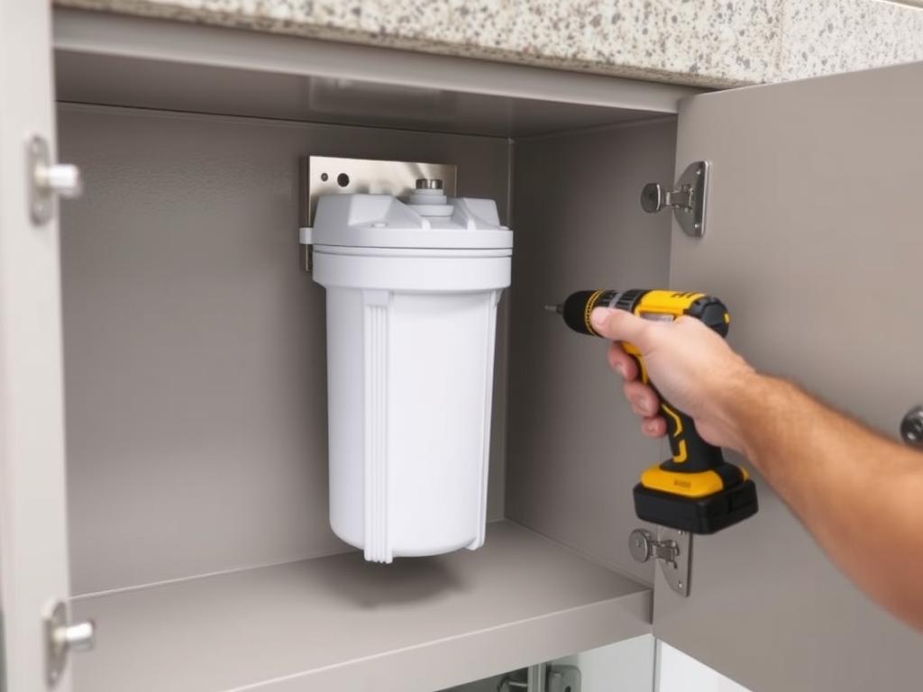 Mounting under-sink filter housing in outdoor cabinet