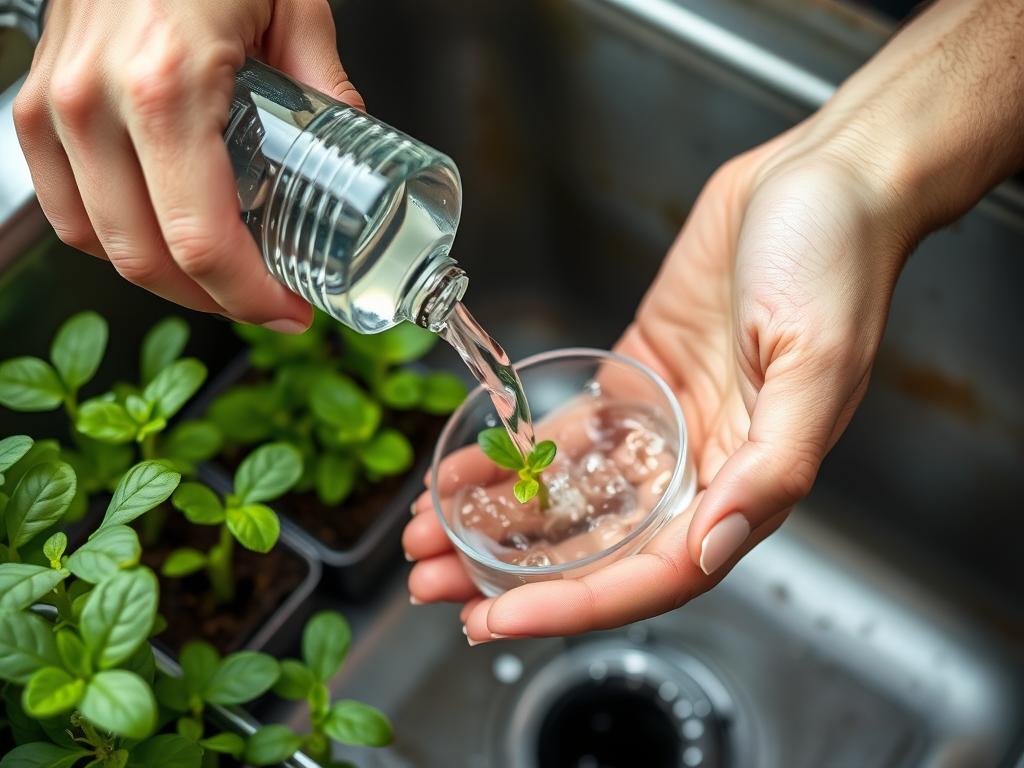 Person watering plants with filtered water from outdoor sink