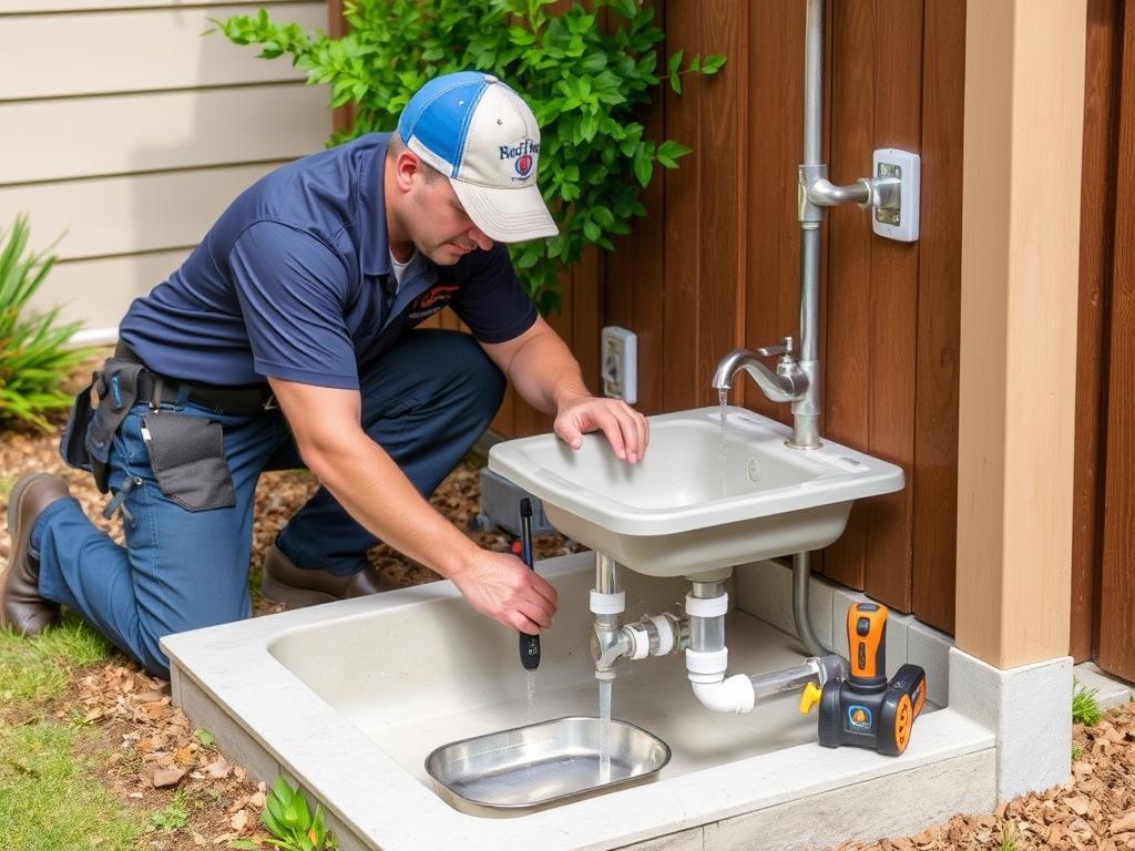 Professional installing outdoor pet washing station