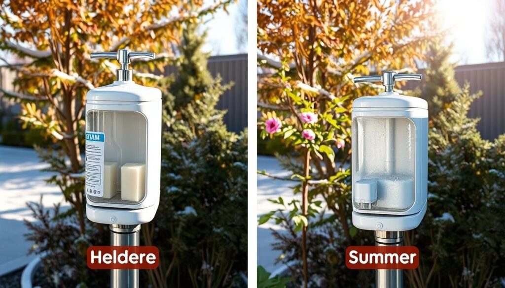 Seasonal maintenance of an outdoor soap dispenser