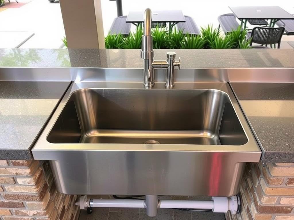 Single bowl commercial-grade outdoor sink for restaurants with spacious work area