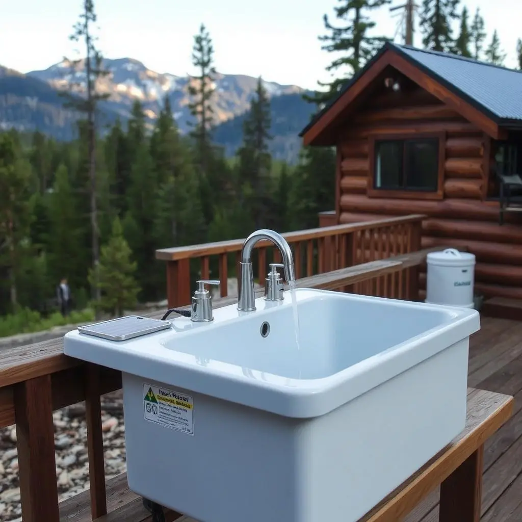 Solar-powered sink at a remote cabin location Solar-powered sink at a remote cabin location