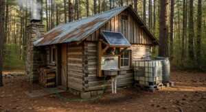 Off-grid cabin with solar-powered sink system installed