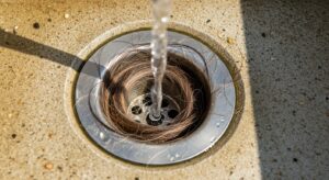 Outdoor sink inner drain capturing pet hairs