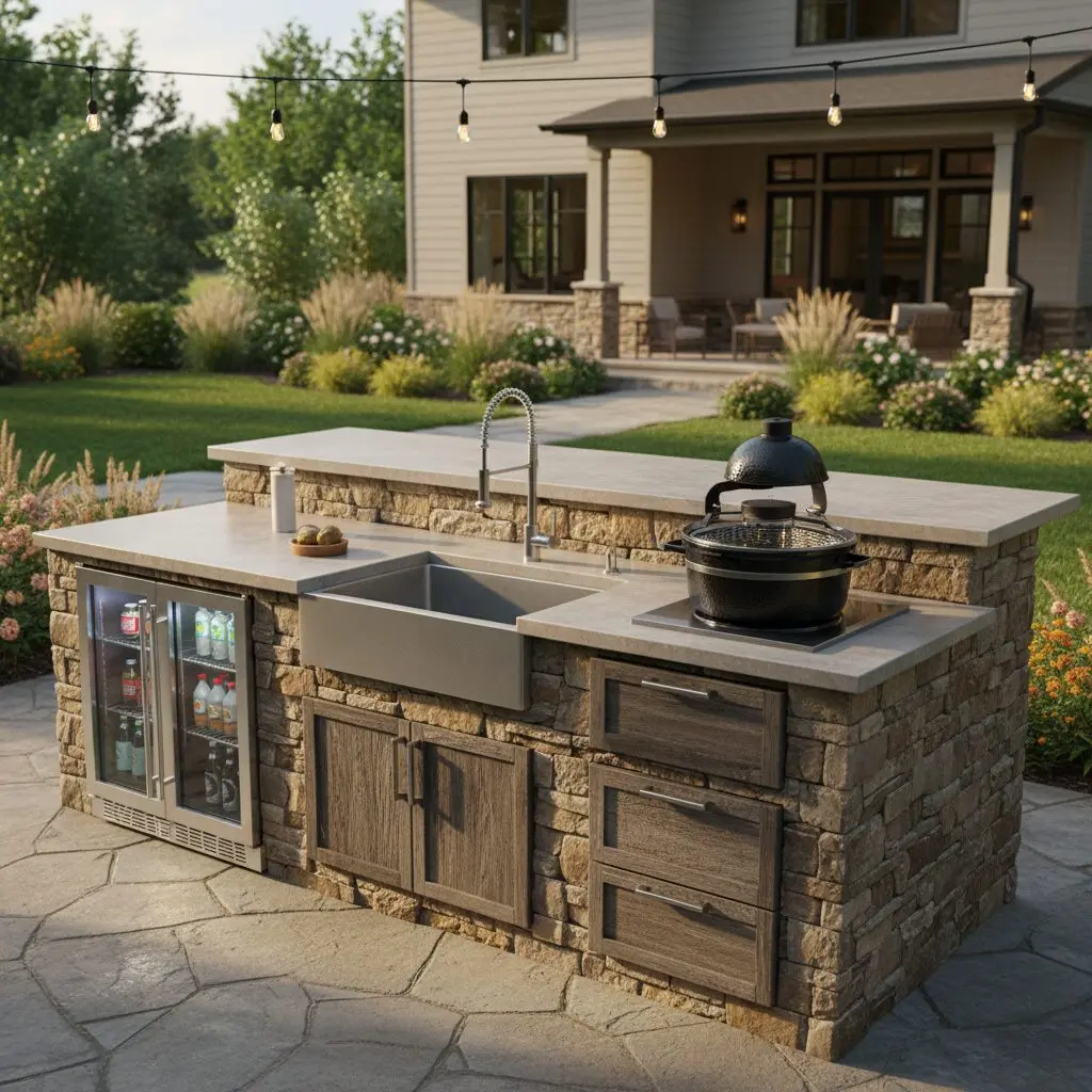 outdoor kitchen island with sink and fridge under $5000